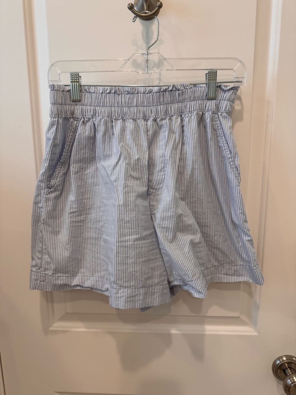 aerie Light Blue & White Pinstripe Elastic-Waist Shorts